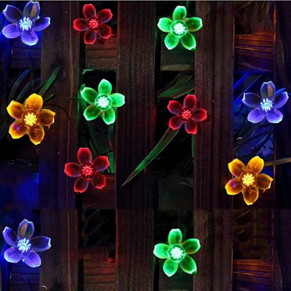 Solarslinga Trädgård, 7 meter 8 Lägen 50 LED Körsbärsblom Solcellsdriven Ljusslinga Vattentät Utomhus Blomljusslinga för Uteplats, Gård, Träd, Flower Shape