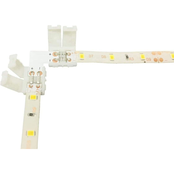10 st L-formade LED-remsanslutningar 2-polig, för 10 mm breda enfärgade SMD 5050 5630 LED-remsor, snabbkoppling