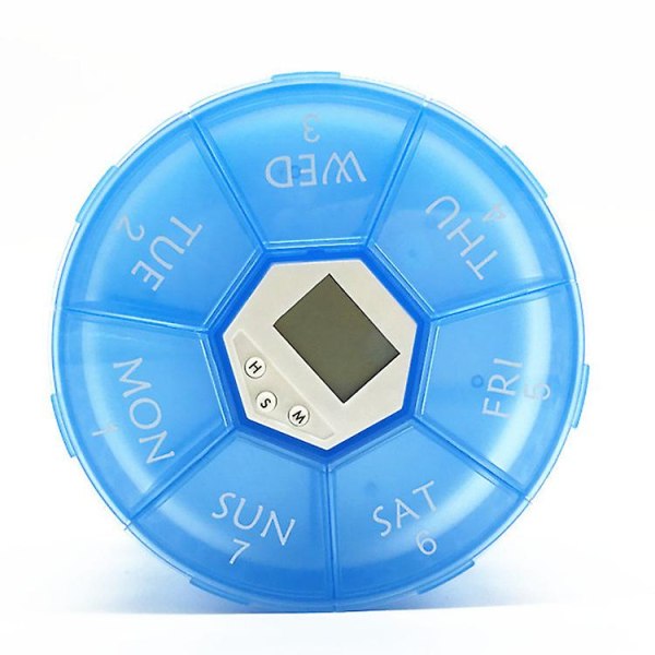 Reisepillebeholder 7 dager digital pillebeholder Ukentlig timer Pilleboks Nattlyspåminnelse Medisinoppbevaring Underboks (1 stk, blå)