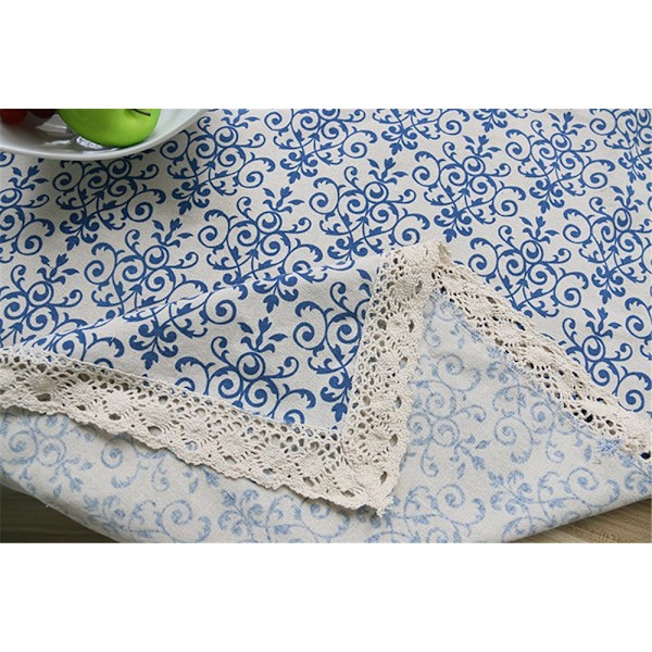 Klassisk bomuldsdug i hør med blåt blomsterprint (60*60cm)