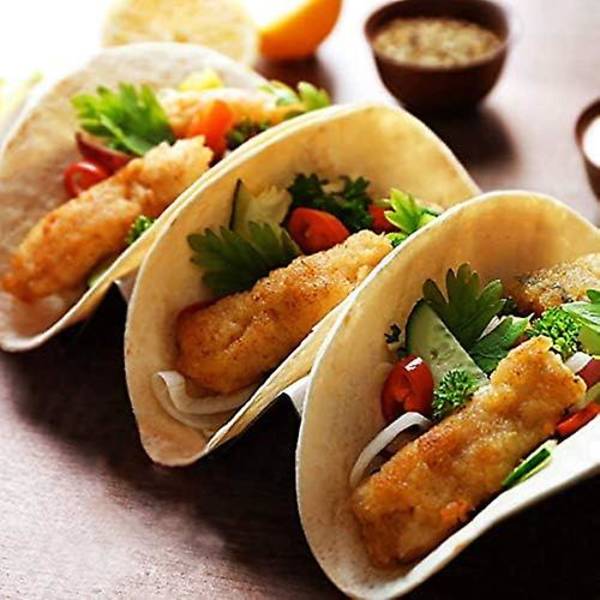 Taco-holder, rustfritt stål taco-holder stativ brett for ovn myke eller harde taco kjøtt eller tortilla stativ, taco lastebil brett stil stativ, holder opptil 6 taco E