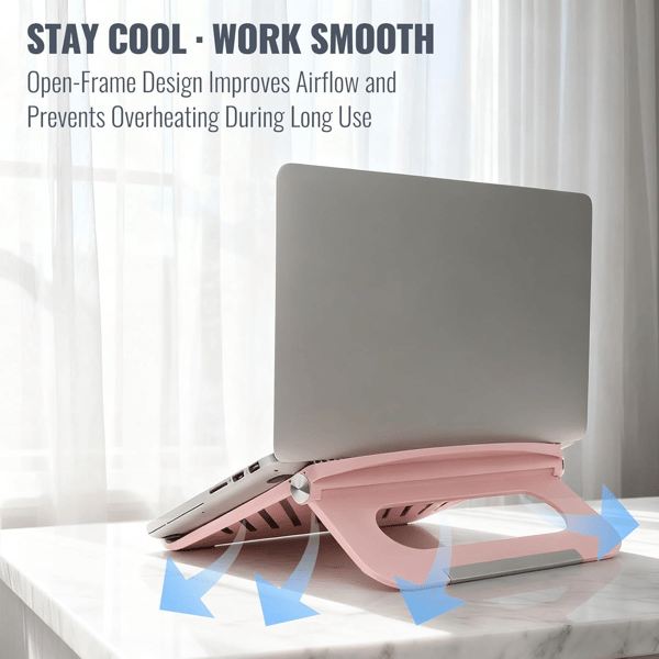 Søt justerbar laptopstativ - Sammenleggbart ventilert solid skrivebordsstativ, sklisikkert for MacBook hjemmekontor, morsom gave til kvinner Pink