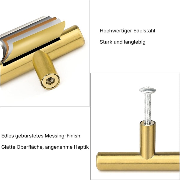 Sæt med 10 skuffehåndtag Skabhåndtag Møbelhåndtag i rustfrit stål Børstet messing til køkken, badeværelse, soveværelse, kontorhåndtag 96 mm