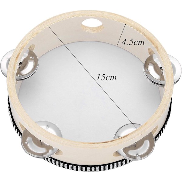 Handhållen Tamburintrumma 6 tum Klocka Björk Metall Jinglar Percussion Present Musikalisk Pedagogisk Leksak Instrument för KTV Fest Barn Spel (6 tum) 6 inch