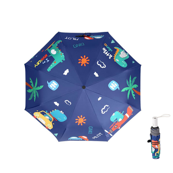 Automatisk Foldbar Paraply UV-Resistent Rejseparaply En-Knap Åben-Luk Cartoon Dinosaur Print Anti-Tilbagefald Design Bærbar Vand-Vindsikker