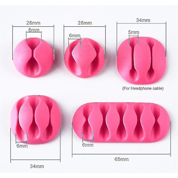 10 pakker kabelklips, selvklebende ledningsholdere, ledningshåndtering for organisering av kabeltråder (rosa)