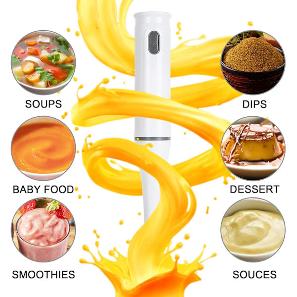 Håndholdt stavblender til suppe, elektrisk, SOKANY 200W stavblender til suppe, håndholdt foodprocessor til køkken, 2 hastigheder håndholdt stavblender til suppe til sa White