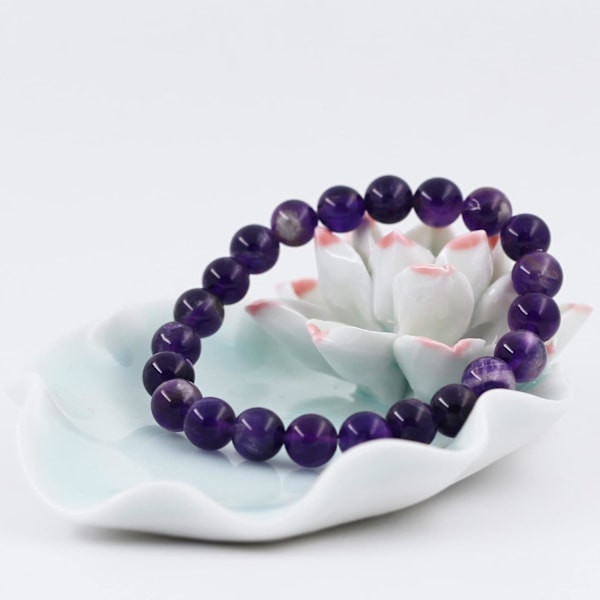 Kristall Armband, 8mm Naturliga Ädelstens Pärlor Armband, Läkande Kristall Armband för Kvinnor Män Stripe Amethyst