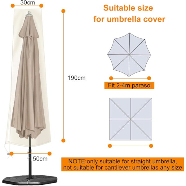 Parasol Overtræk Vandtæt 600D Oxfordstof Haveparasol Overtræk med Lynlås (190 * 30 * 50cm), til 2,5m 2,7m 3m Terrasse Udendørs Parasol (Khaki) Khaki