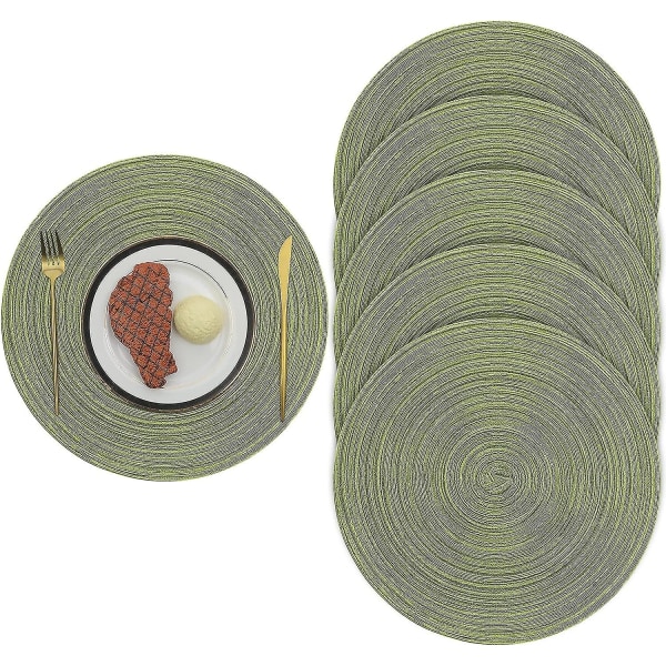 38 cm vevde runde 6 stk dekkebrikker Varmeisolering Sklisikker vaskbare bordunderlag for hjemmebryllupsrestaurant (grønn)