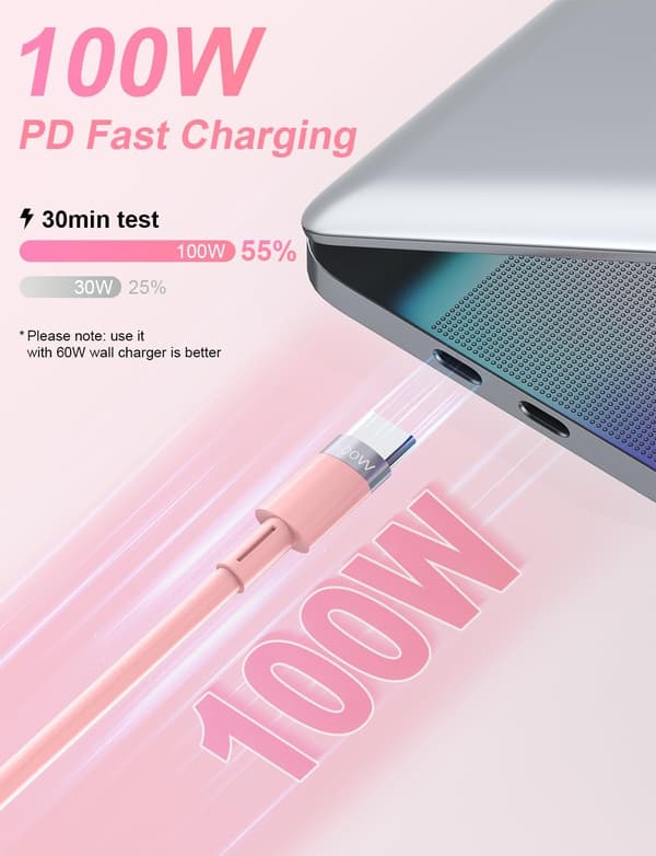 3-i-1 Multi-ladekabel, innebygd iPhone-lader, 100W hurtiglading USB-C/A til Lightning/USB-C/Micro USB telefonladekabel Pink