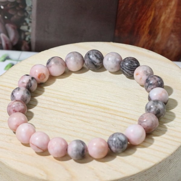 Kristalliranneke, 8 mm luonnonkivihelmiranneke, parantava kristalliranneke naisille ja miehille Pink Zebra Jade1