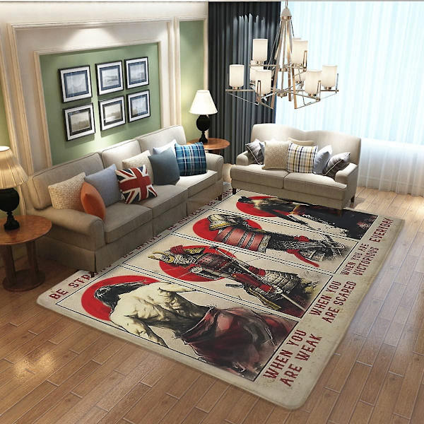 Japansk Matta Samurai Print Retro Halksäker Golvmatta Inspirerande Citat Japan Dekoration Matta För Vardagsrum Sovrum Badrum Barnrum Gamer Rum,ve
