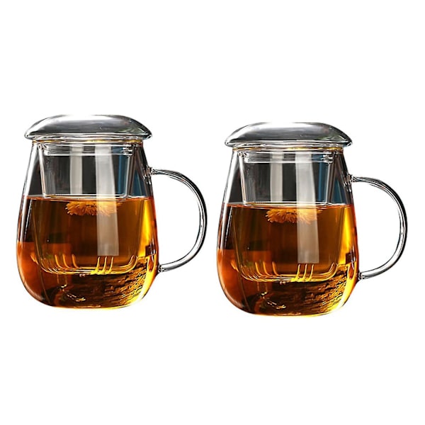 2x 550ml Tekopp med Lock och Filter, Kaffe Koppar Te Set Muggar Öl Dryck Kontorskopp Dryckesglas