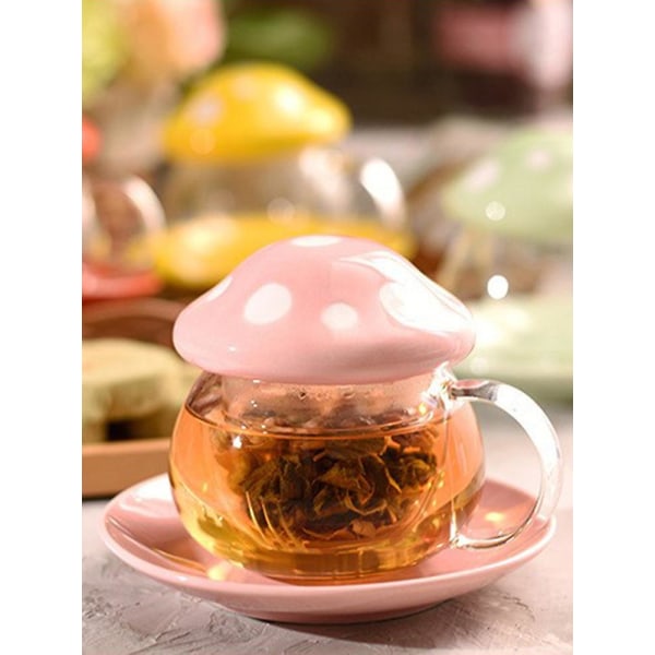 Söt Svamp Glas Tekopp, Svamp Glas Kaffeekopp Med Sil Infuser Lock Och Fat, Söt Present Till Flickvän Mamma, Söt Kawaii Tekanna För Hemmet