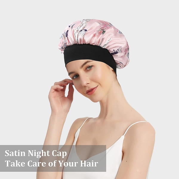 Satin Bonnet Sleep Cap, 3 Pack Night Head Cover for kvinner