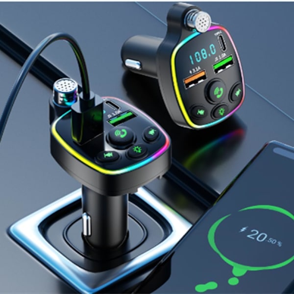 Trådløs Bluetooth 5.3 FM-sender til bil, hurtig oplader 3.1A, Bluetooth radioadapter, PD+QC3.0, støjreducerende mikrofon og musikafspiller