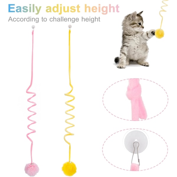 2-pack Dörrhängande Katt Leksak, Hängande Dörr Katt Plysch Leksak Teaser Leksaker Inrullningsbar Katt Leksak Interaktiv Cay Leksak med Klockor för Inomhus Katt Kattunge Jakt Pink+Yellow