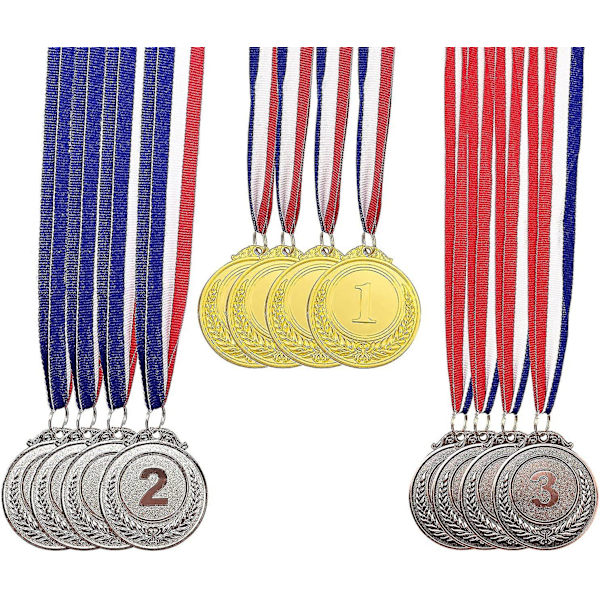 12 stk. 2 tommer Metal Vinder Guld Sølv Bronze Prismedaljer med Halsbånd, Olympisk Stil