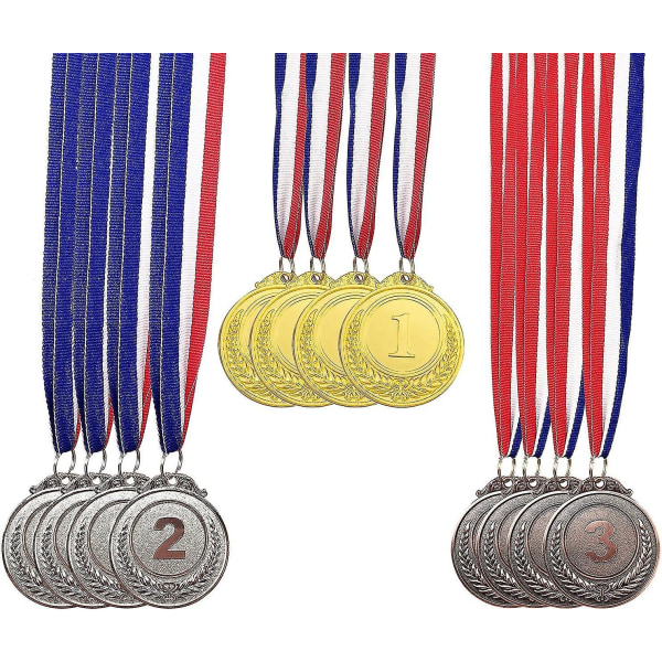 12 stycken 2 tum metallvinnare guld silver brons prismedaljer med halsband, olympisk stil