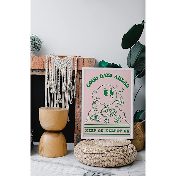 Vintage-tyyliinen juliste seinätaidetta, Retro-esteettinen huoneen sisustus, Vaaleanpunainen vihreä pastelli vintage-juliste 12x16 tuumaa