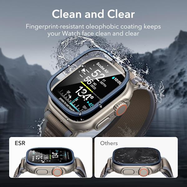 Skärmskydd för Apple Watch Ultra 2/1, 49 mm (2023/2022), Militärt skydd, Härdat glas med rostfritt stål Dark Blue