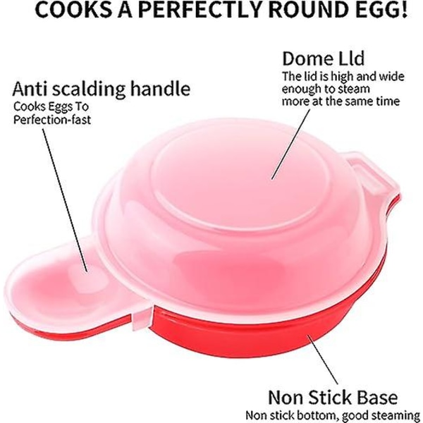 2-pak mikrobølge-æggekoger 1 minuts hamburger-omelet køkkenværktøj (rød og klar)