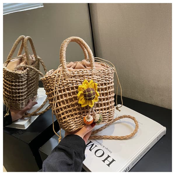 Små stråväskor för kvinnor Sommar Crossbody-väskor Dam Reseplånböcker och handväskor Axelväska Khaki khaki sunflower
