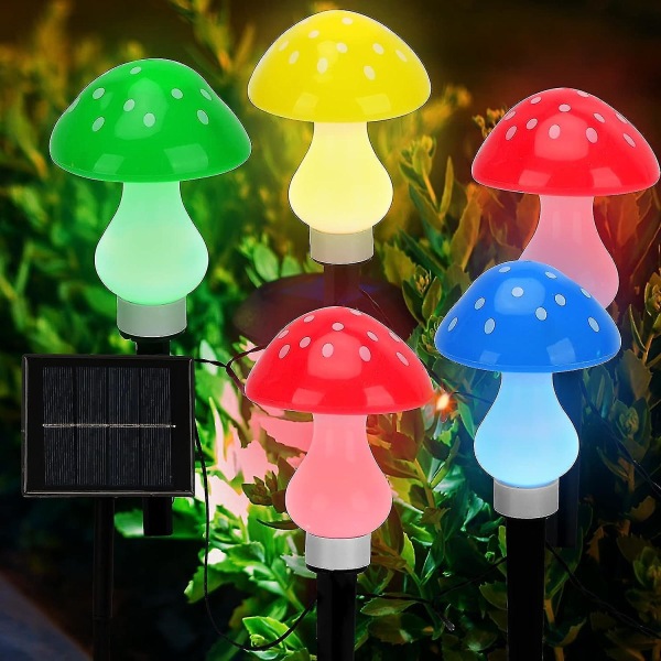 Sæt med 8 flerfarvede svampe solcellelamper udendørs vandtætte havelys 8 belysningstilstande udendørs dekoration til sti Landskab gård påskesti