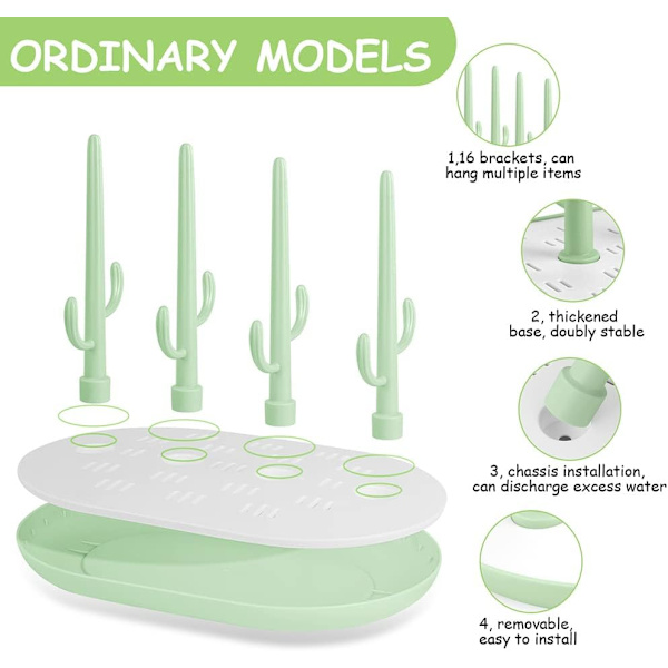 Babyflaske tørkerack, smokkholder med avtakbare braketter, multifunksjonell flaskeoppbevaring tørkerack for flasker, smokker, kopper, gjenbrukbare Light Green