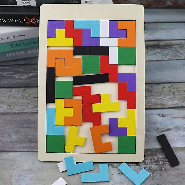 Träpussel 40 st Tangram Pussel Leksak Hjärngympa För Barn Träpussel Box Hjärnspel Byggstenar Intelligens Pedagogisk Present Till Småbarn