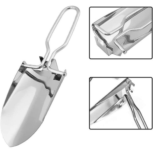 Campingskyffel Vikspade Mini Spade Utomhus Trädgård Rostfritt stål Vikslev Bärbar Hand Rostbeständig Metall Bärbar För Camping Silver