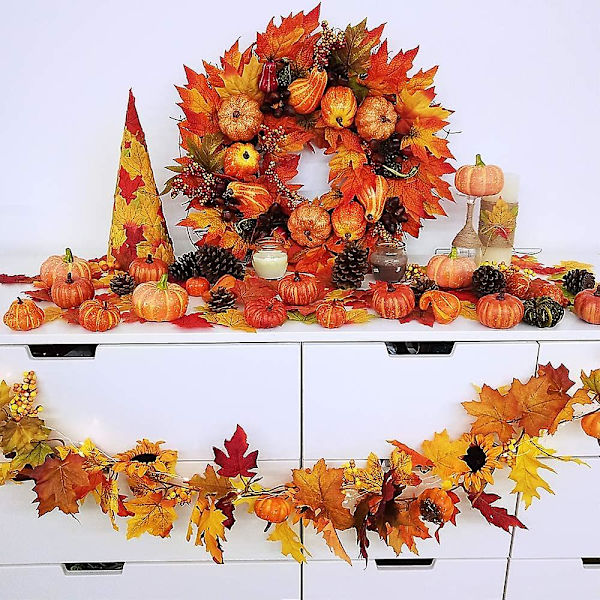 Kunstig Ahornblad Bær Solsikke Græskar Efterårs Dekoration Garland Hængende Dekoration Efterårsfest Bryllup Thanksgiving Hjem Dekoration (1 stk, Multifarvet