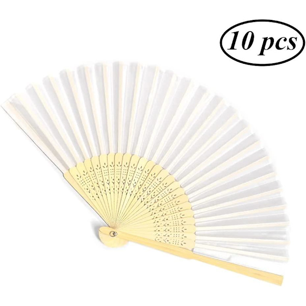 Handfläktar Vita Paket med 10 Fläktar Bröllop Träfläktar Tygfläktar Sommarbröllopspresent