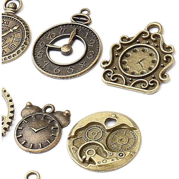 18 stk./sæt ur-vedhængscharms, flerfarvede blandede antikke bronze urværk tandhjul charms steampunk ur vedhæng DIY smykkefremstilling tilbehør