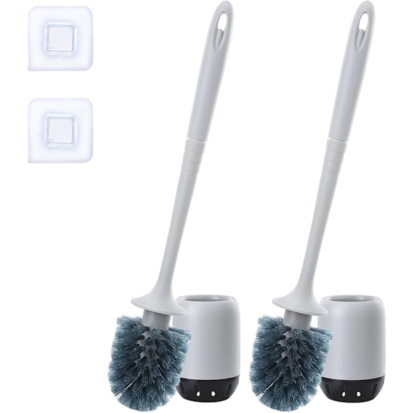 Toalettborste, Funnydin 2-pack Toalettborstar & Hållare, Toalettborste Set för Enkel Rengöring - Enkel att Montera, Droppfri, Toalettstädare Borste Grey & White 2P Toilet Brushes