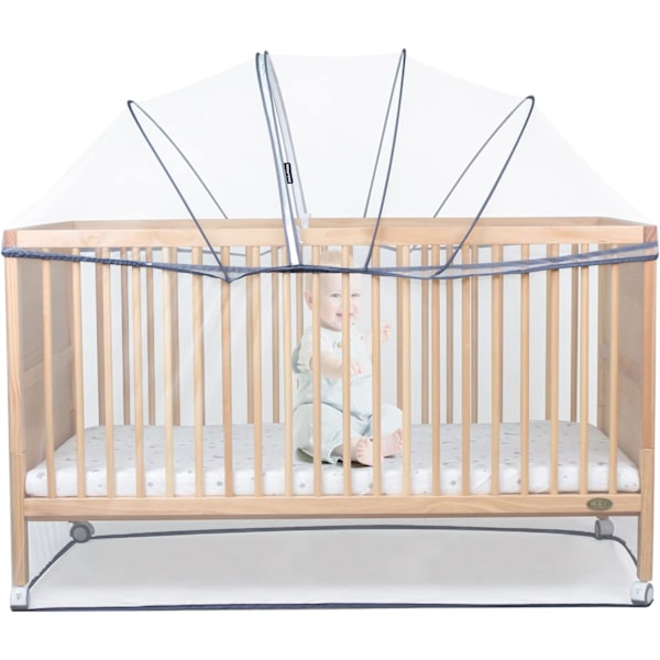 Spjälsäng Myggnät Skydd Baldakin för Spjälsäng Tält, Insektsskydd Kattskydd Nät Dragkedja Myggnät Slitstarkt och Andningsbart Nätöverdrag (Vit) Crib Coverwhite