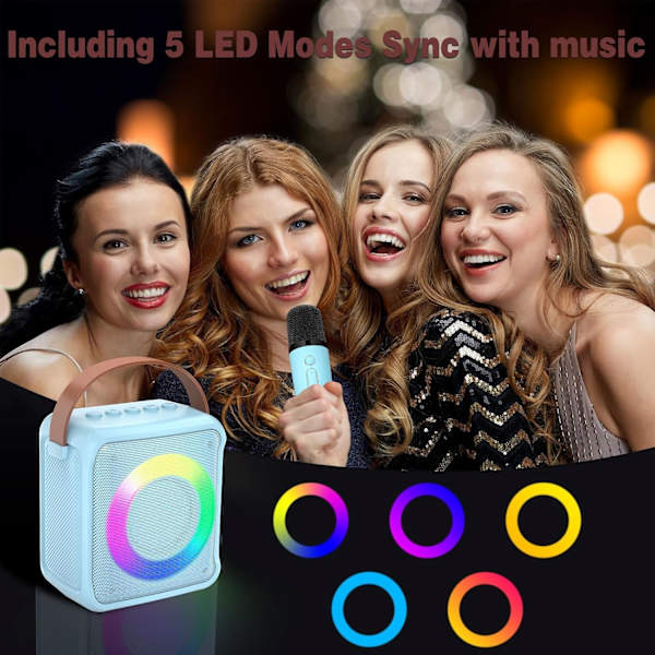 Karaokeleksaker för barn & vuxna med 2 mikrofoner, bärbar karaoke-maskin med LED-ljus och röstförändrande effekter, presenter för barn 3-18 år Blue 2 Mic