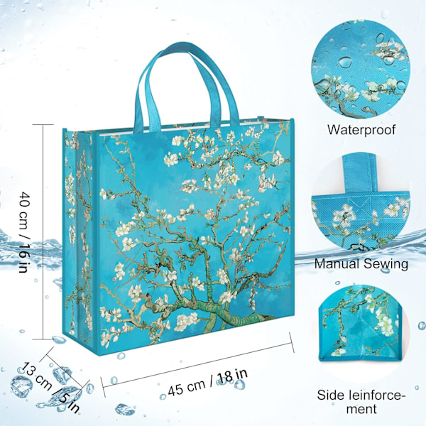 6 stk. Genanvendelige indkøbsposer med mandelblomster - Vandtætte Tote Bags Gaveposer 50LBS Multicolourflower