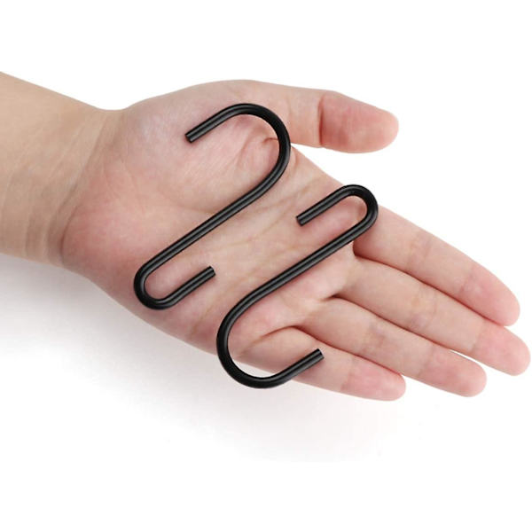 20-pack 6 cm rostfria S-formade krokar i metall, multifunktionella S-formade krokar för upphängning i kök, badrum, sovrum och kontor, matt svart
