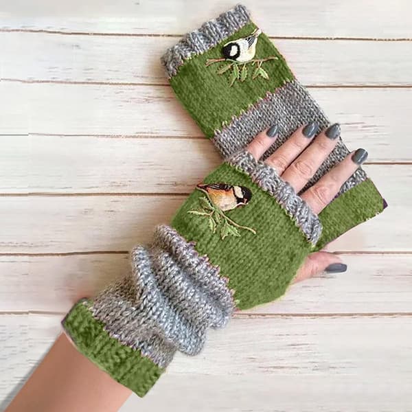 Fingerlösa handskar 𝐂ashmere Varma stickade damhandskar Utomhus Vinter Plus Handskar Sammet Broderade Handskar Termiska Handskar Foder (Grön)