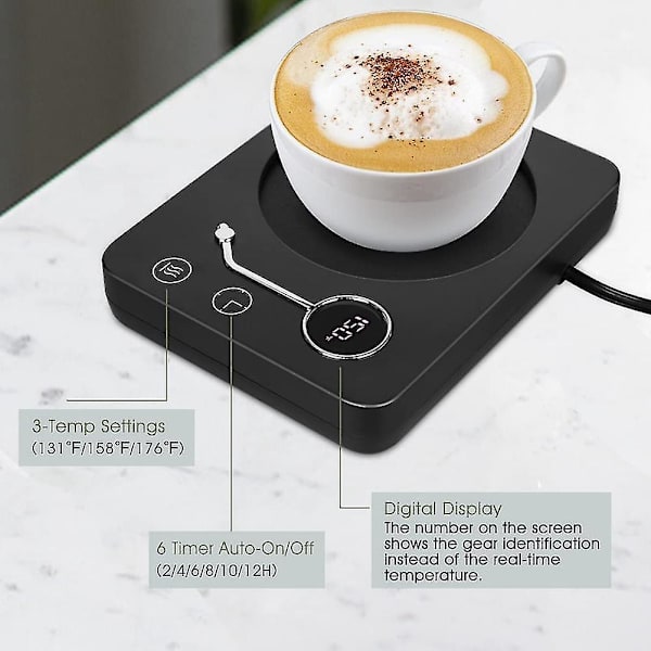 Krusvarmer Kaffeværmer Til Skrivebord: 3 Temperaturindstillinger Automatisk Til/fra Kaffekopvarmer Med 12 Timers Tid