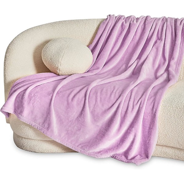 Flannel Coral Tæppe Sofa Tæppe - Alsidigt Tæppe Blødt og Fluffy Tæppe til Seng og Sofa Dobbelt, Lyselilla, 150x200cm