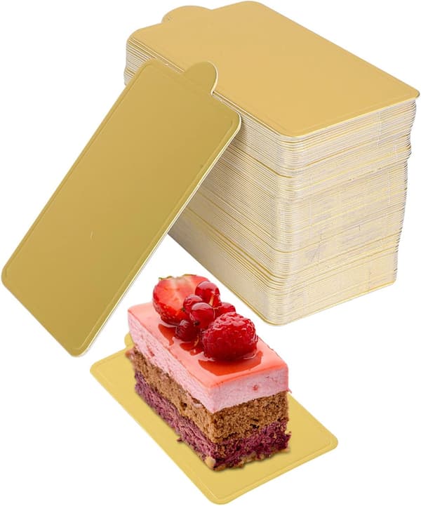 100 tårtbrickor, gyllene rektangulära moussetårtbrickor i kartong