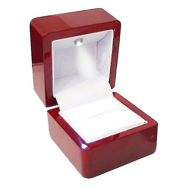 Ringe Display Box Opbevaring Blød Fløjl Led Lys Rød