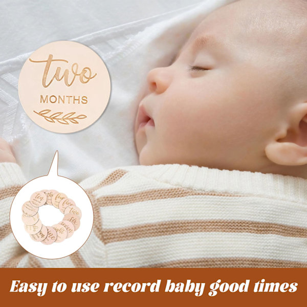Baby Milestone-kort, 14 dubbelsidiga träkort för månadsvisa milstolpar för nya föräldrar, nyfödd babygåva 0-12 månader, tillväxttracker