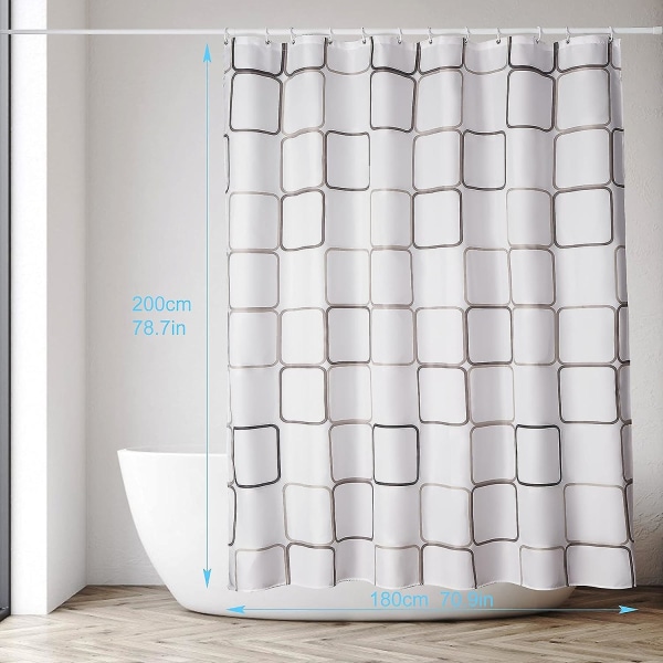 Hurtigttørrende badeforhæng, vandtæt polyester, maskinvaskbart badeforhæng, gennemsigtigt badeforhæng, 180 X 200 Cm Hvid