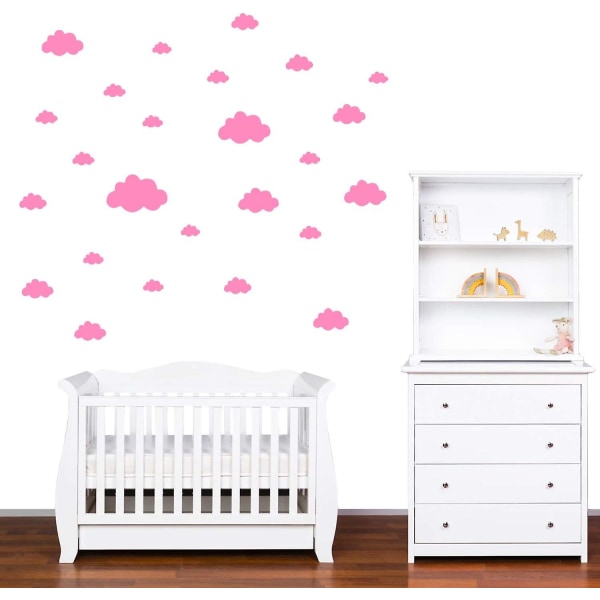 Set av 60 Kids Clouds Väggdekaler - Väggdekor för baby - Lätt att applicera Rosa