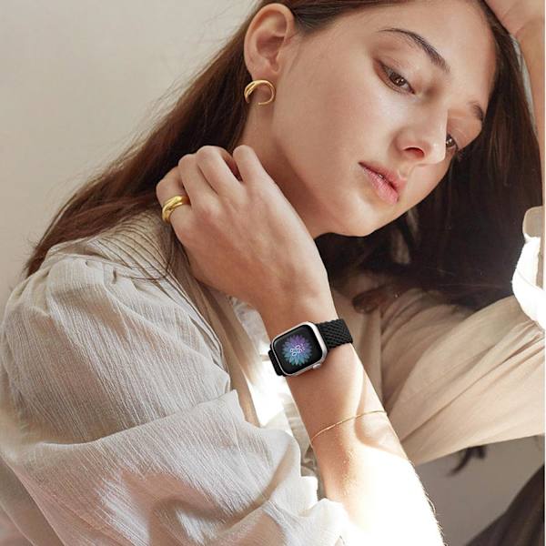 Punotut Solo Loop -hihnat yhteensopivat Apple Watch -rannekkeen kanssa 38mm 40mm 41mm, joustavat hihnat joustava urheiluranneke Apple Watch SE/iWatch -sarjaan Black 38/40/41mm