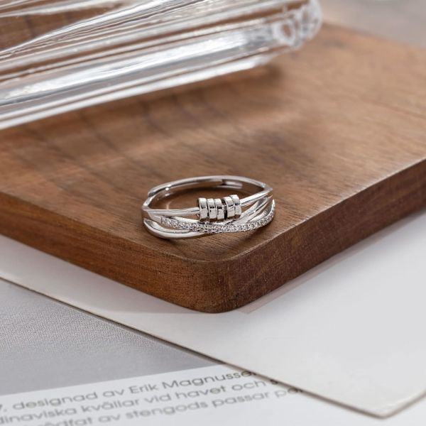 Til Min Datter Fidget Ring Sterling Sølv Angst Ring Justerbar Fidget Ring Stress Spinner Ringe med Perler Kubisk Zirkon Angst Ring til Datter Fidget Ring 5h1g Silver